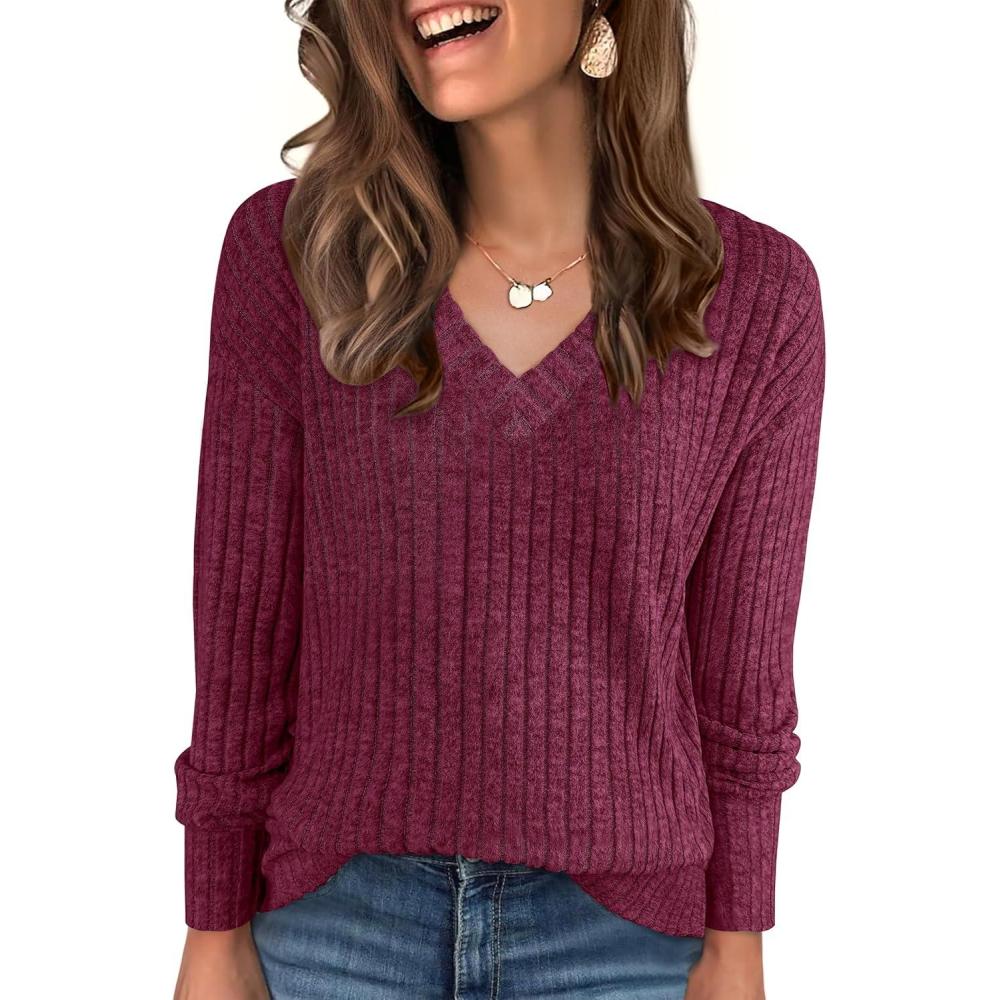 imageANRABESS Long Sleeve Shirts for Women V Neck Casual Fall Tops Loose Fit Lightweight Sweaters Tunic Fashion 2025 ClothesBurgundy