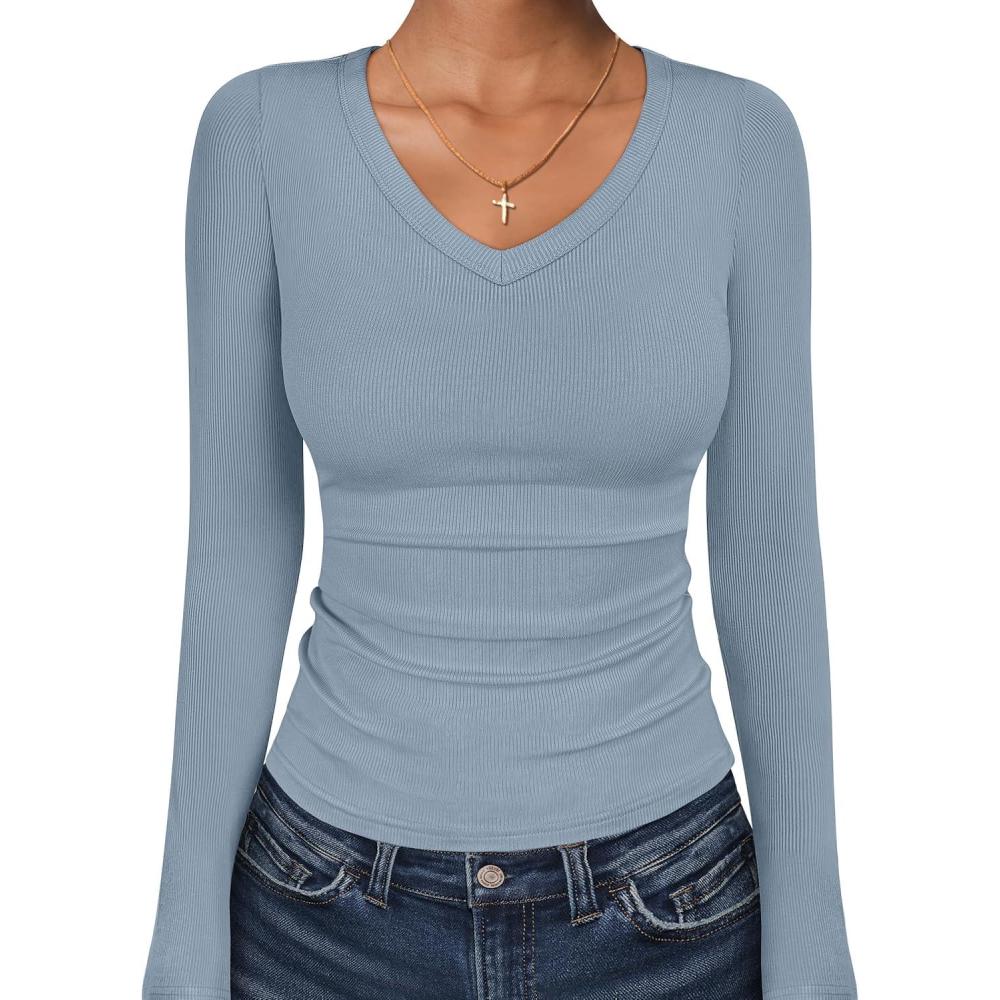 imageANRABESS Long Sleeve Shirts for Women V Neck Ribbed Knit Fitted Fall Basic Tshirts Going Out Tops 2025 Casual Trendy ClothesGrey Blue