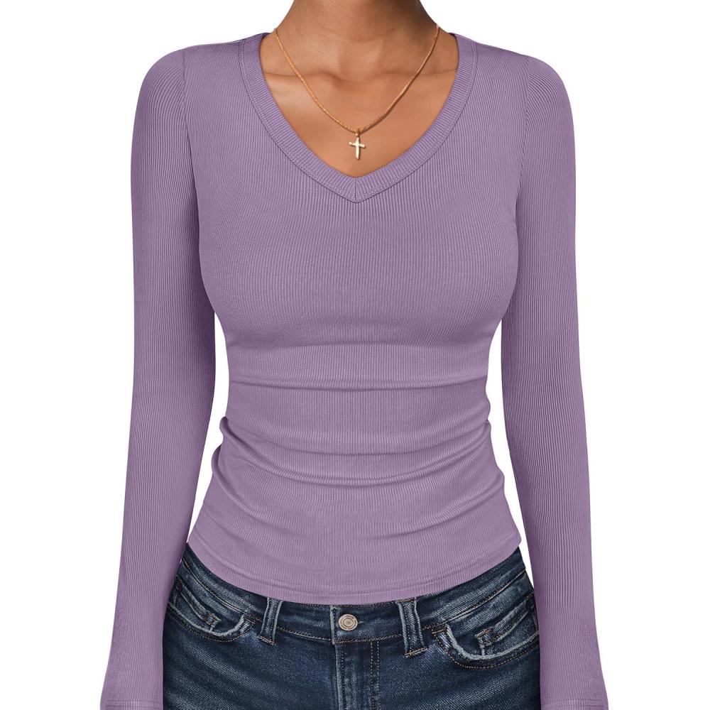 imageANRABESS Long Sleeve Shirts for Women V Neck Ribbed Knit Fitted Fall Basic Tshirts Going Out Tops 2025 Casual Trendy ClothesPurple