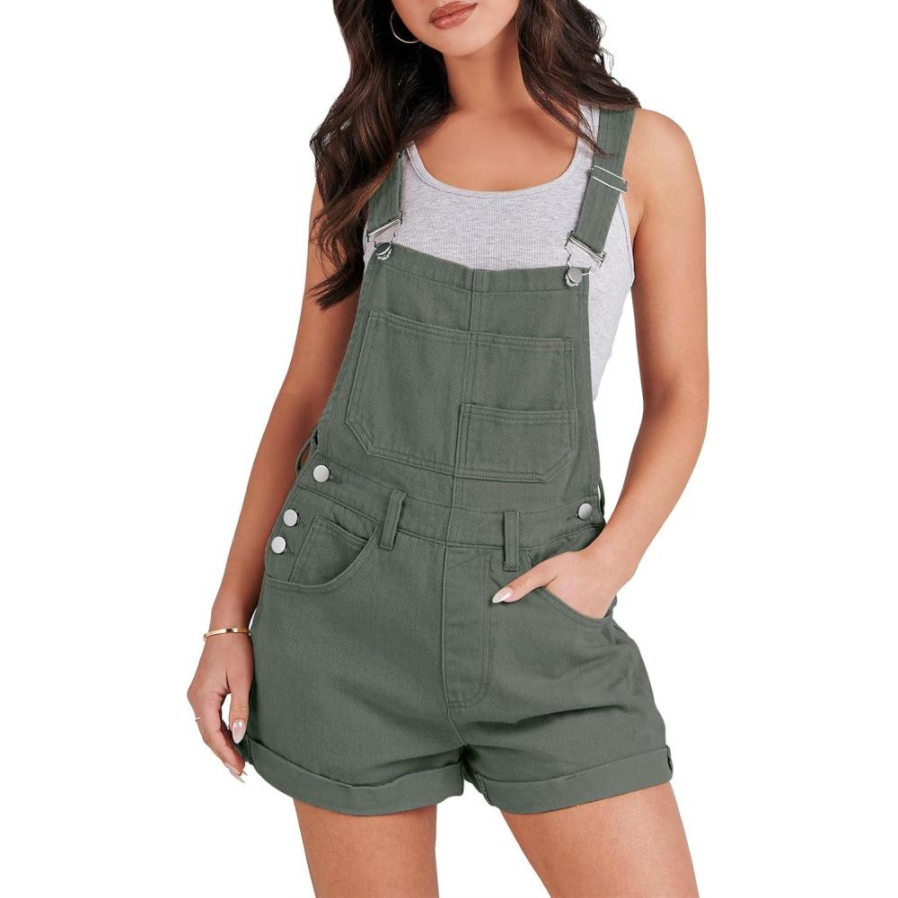 imageANRABESS Overalls for Women Denim Shorts Overalls 2025 Summer Casual Loose Fit Adjustable Rompers Jean jumpsuit Bib ShortallsArmy Green