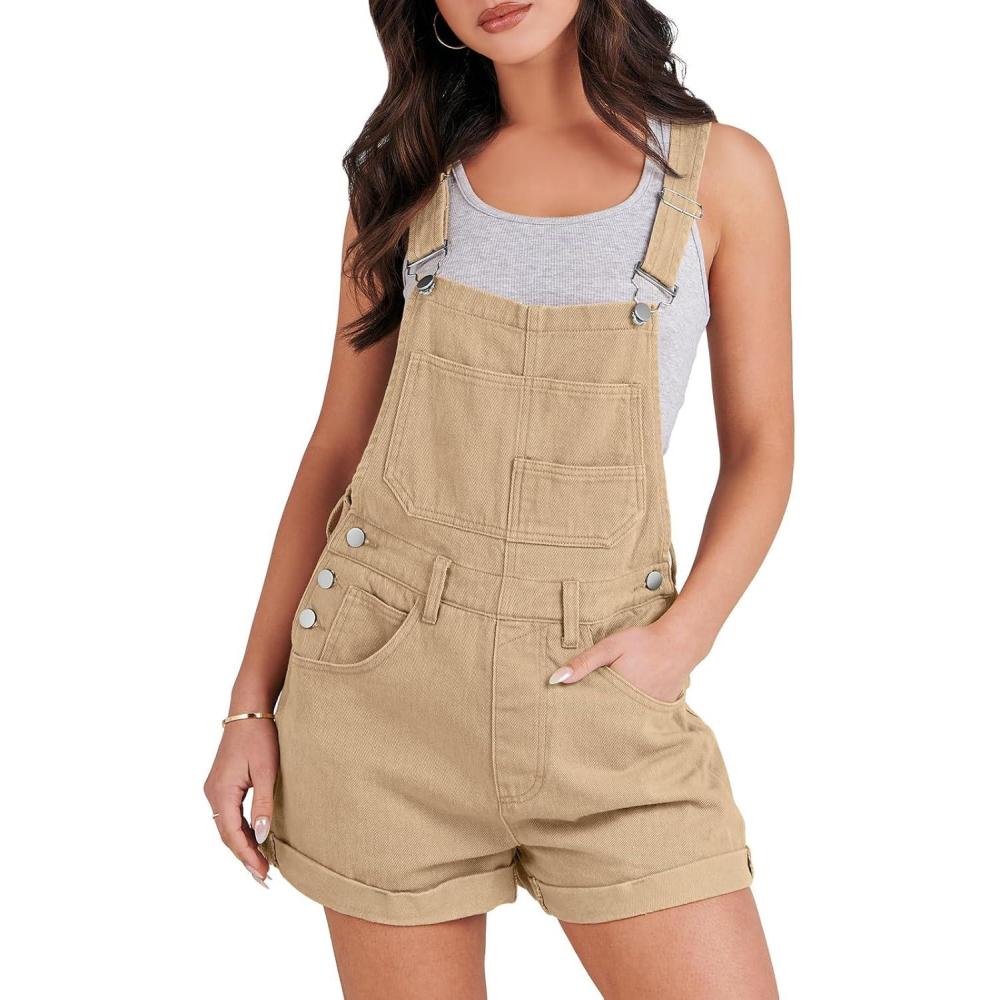 imageANRABESS Overalls for Women Denim Shorts Overalls 2025 Summer Casual Loose Fit Adjustable Rompers Jean jumpsuit Bib ShortallsKhaki