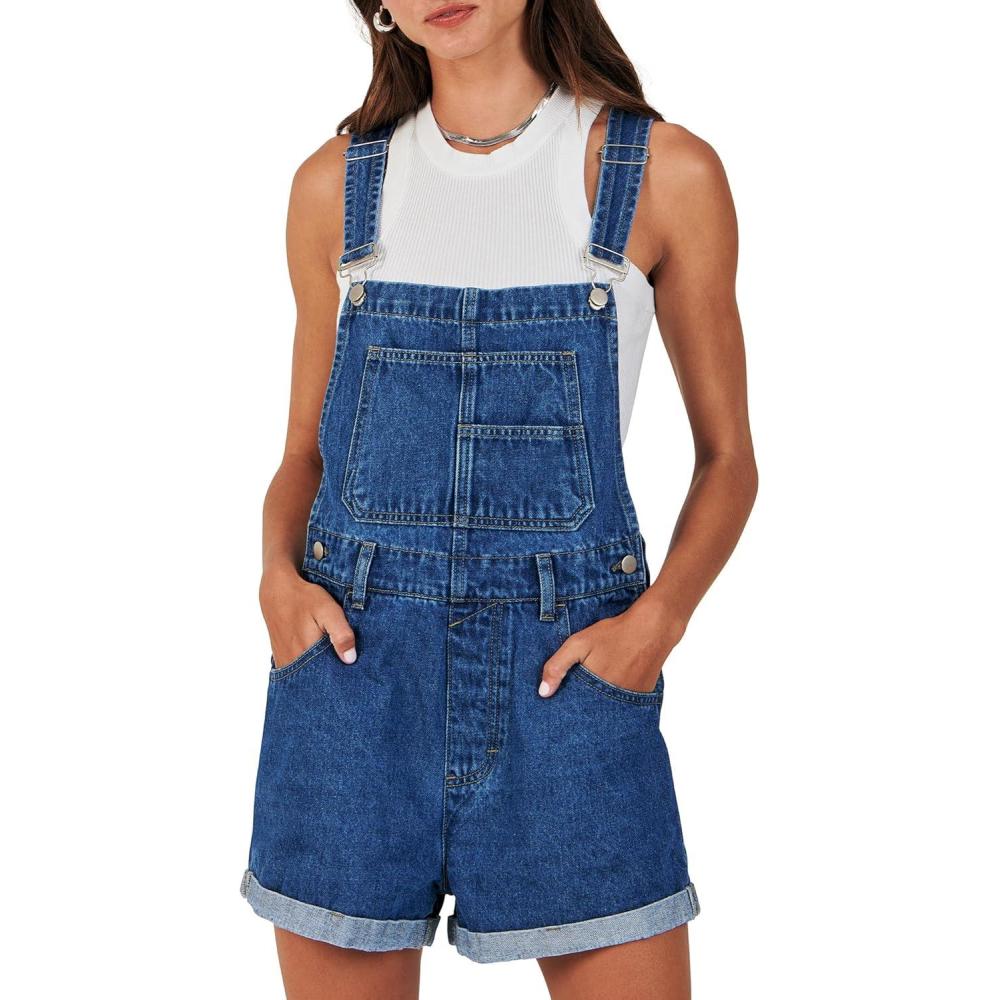 imageANRABESS Overalls for Women Denim Shorts Overalls 2025 Summer Casual Loose Fit Adjustable Rompers Jean jumpsuit Bib ShortallsWashed Deep Blue