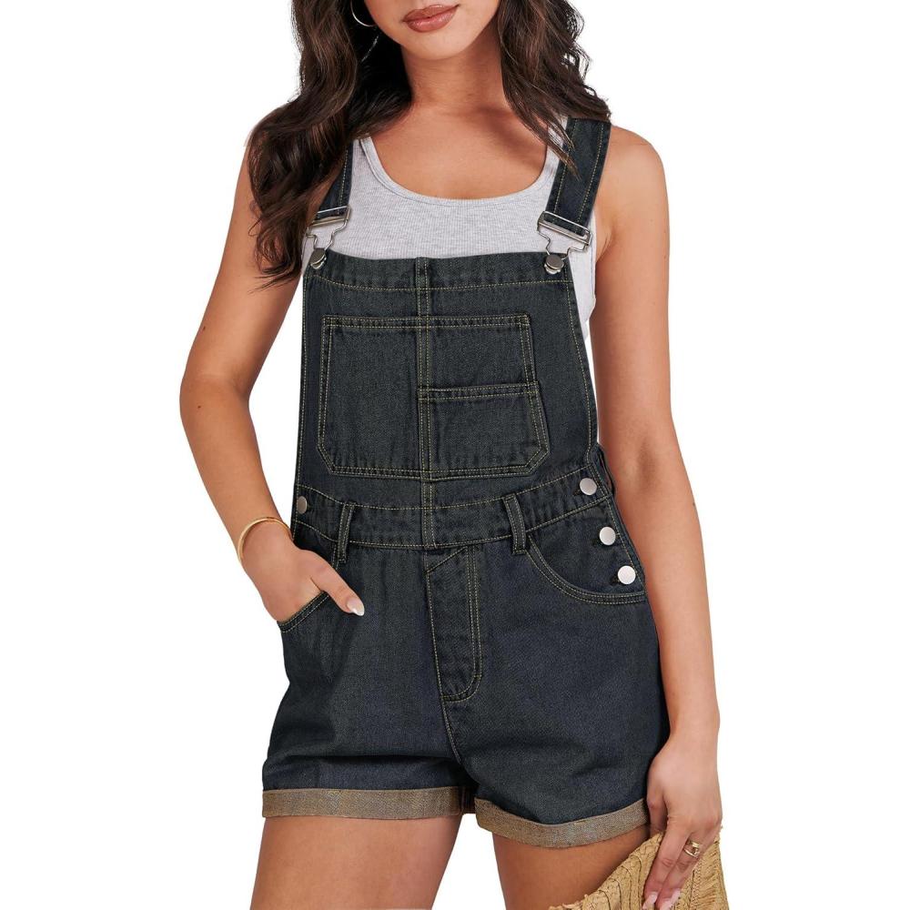 imageANRABESS Overalls for Women Denim Shorts Overalls 2025 Summer Casual Loose Fit Adjustable Rompers Jean jumpsuit Bib ShortallsWashed Deep Indigo