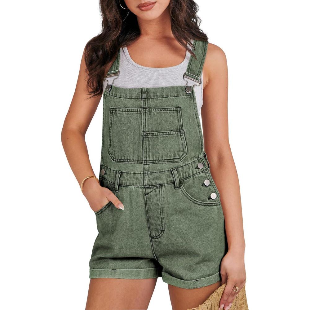 imageANRABESS Overalls for Women Denim Shorts Overalls 2025 Summer Casual Loose Fit Adjustable Rompers Jean jumpsuit Bib ShortallsWashed Green