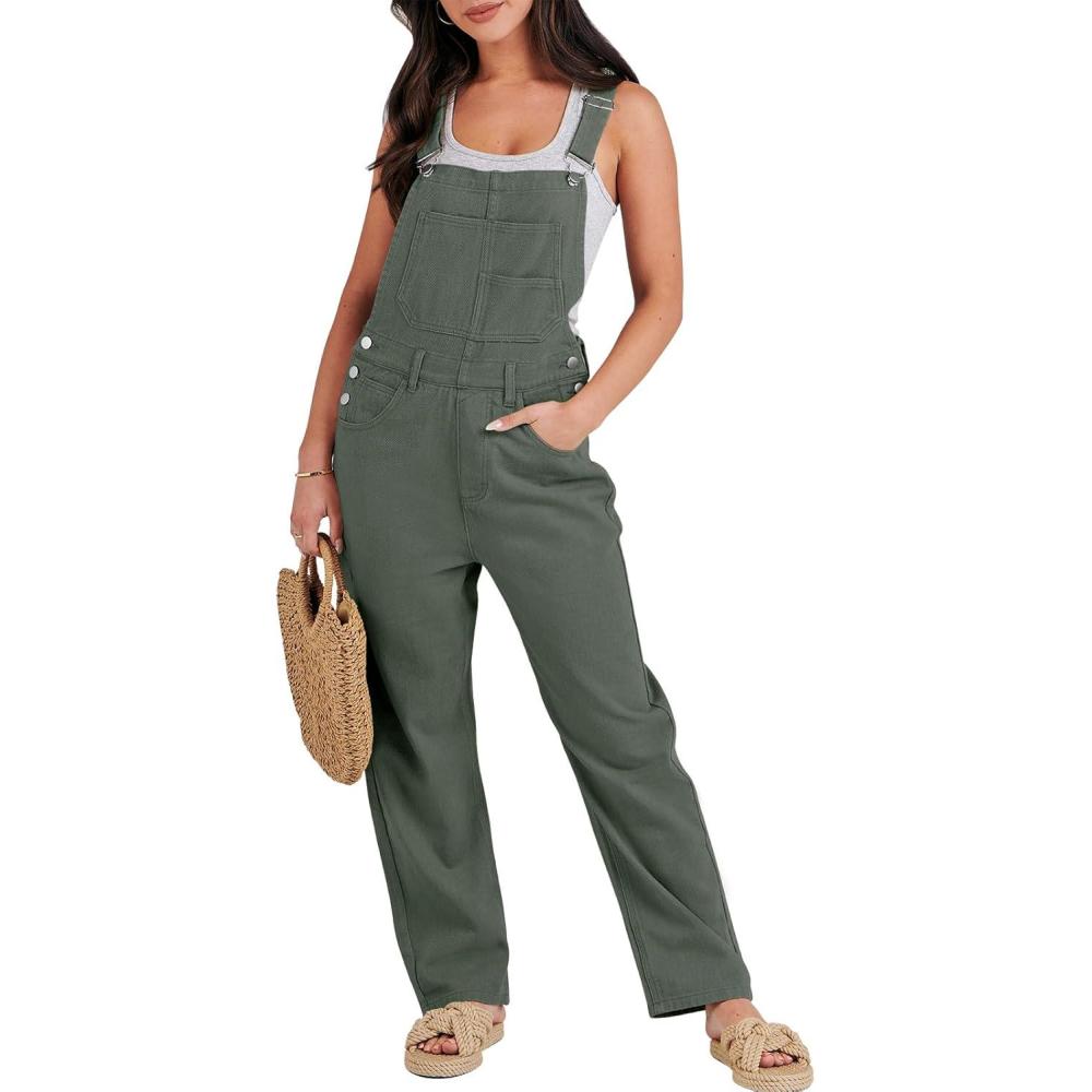 imageANRABESS Overalls for Women Loose Fit Denim Overalls Adjustable Strap Jean Jumpsuit Bib Romper 2025 Fall Casual Work OutfitsArmy Green