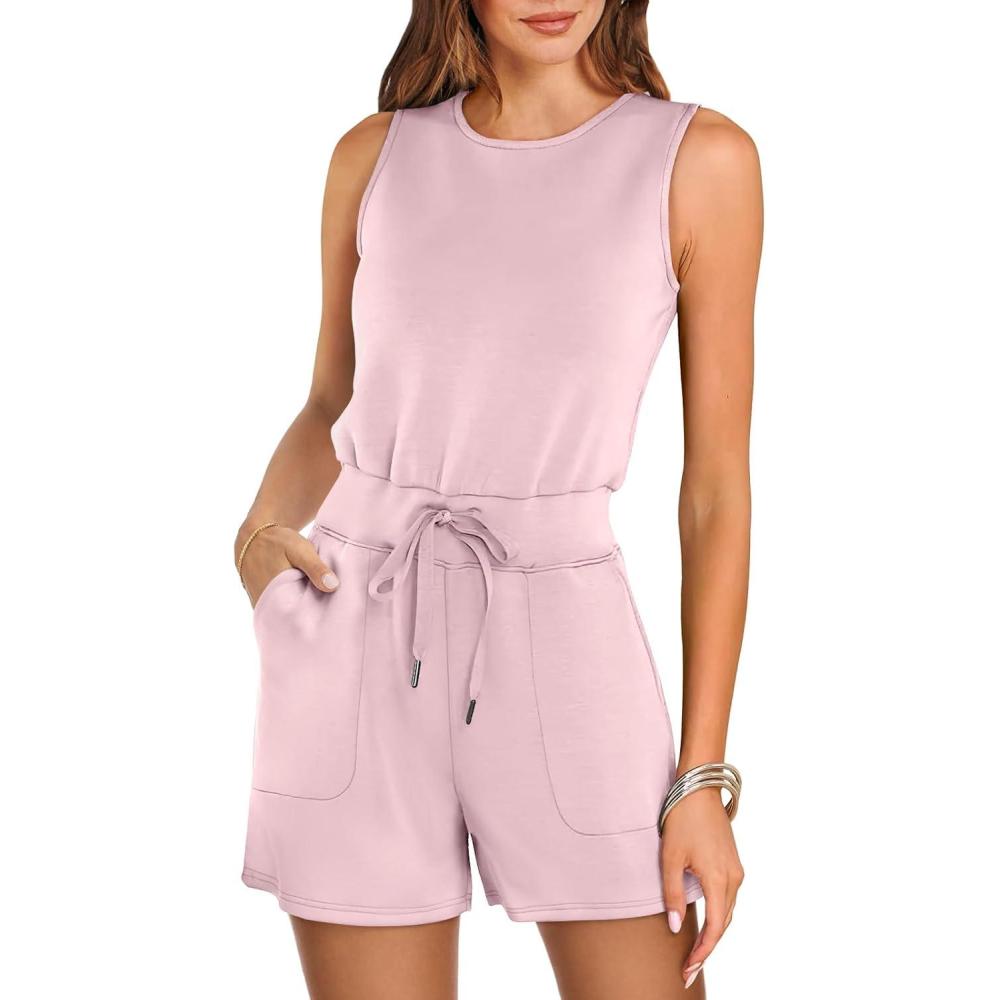 imageANRABESS Romper for Women Short Jumpsuit Summer Casual Dressy Sleeveless Outfits Beach Vacation 2025 Trendy One Piece ClothesPink