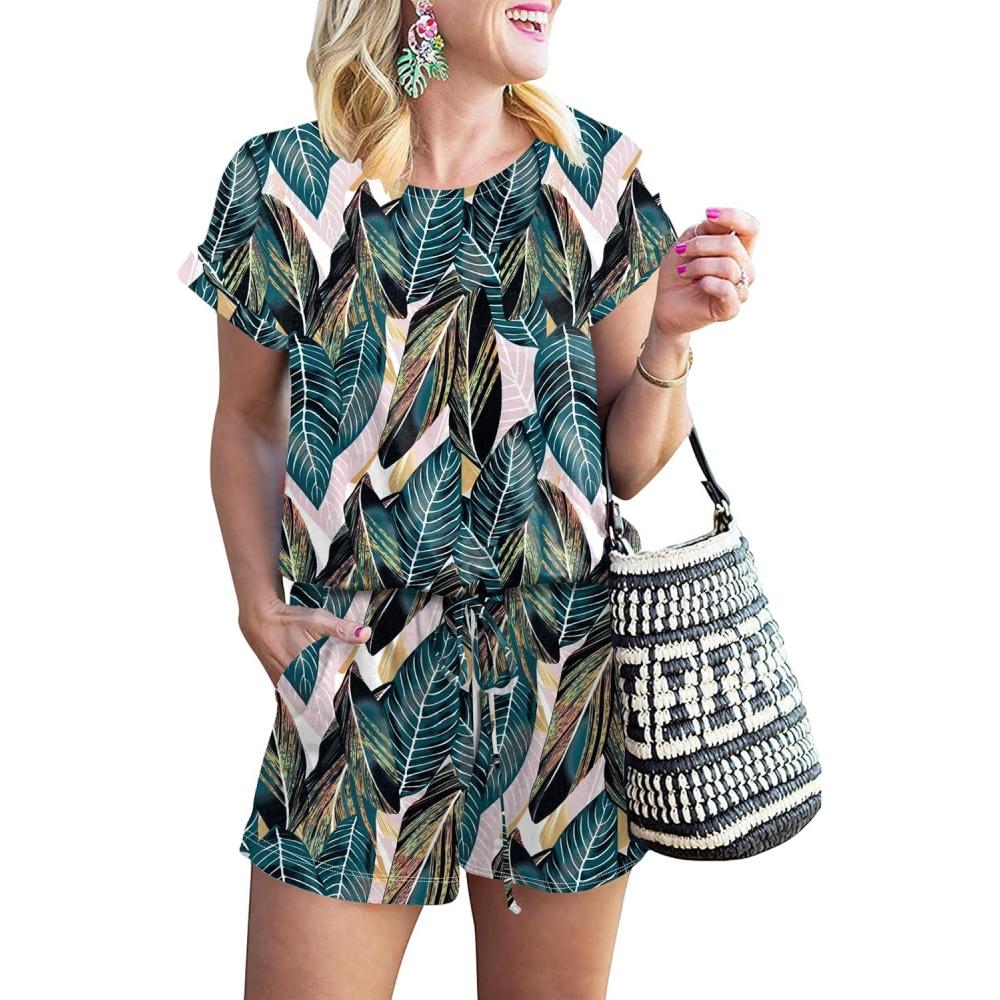 imageANRABESS Rompers for Women Summer 2025 Casual Dressy One Piece Tshirt Short Pants Jumpsuit Beach Vacation Outfit ClothesLeaf