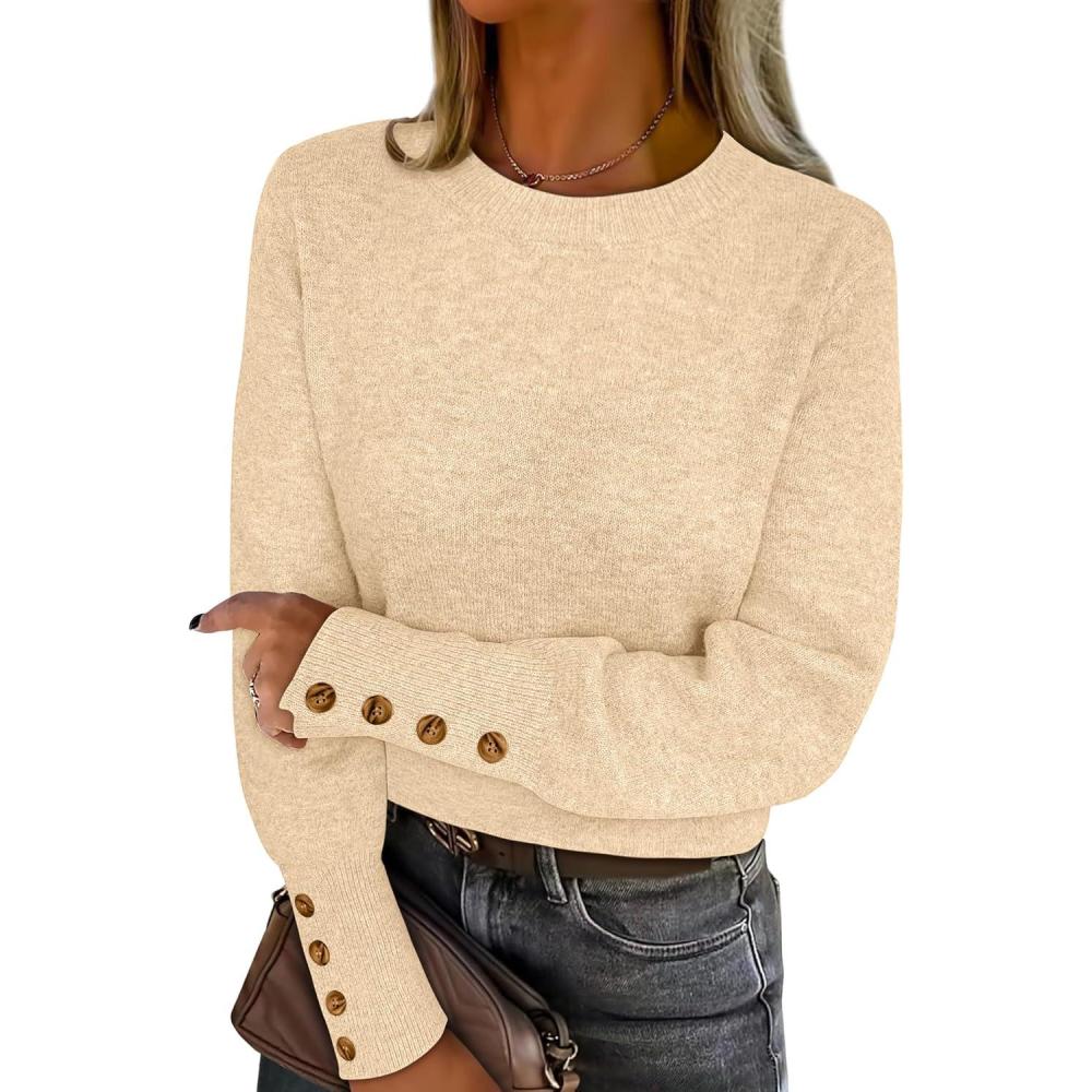 imageANRABESS Sweaters for Women Long Sleeve Crewneck Casual Loose Wool Blend Soft Knit Pullover Tops 2025 Fall Fashion OutfitsApricot