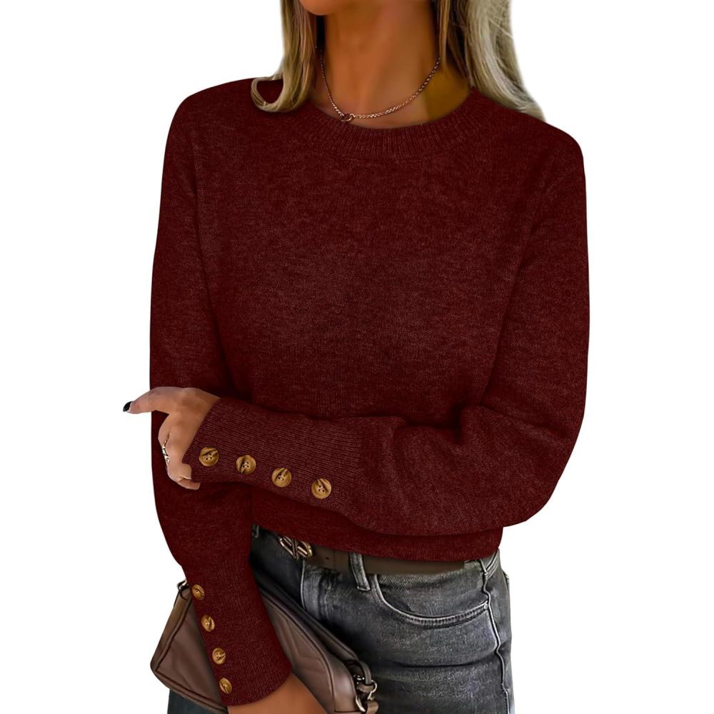 imageANRABESS Sweaters for Women Long Sleeve Crewneck Casual Loose Wool Blend Soft Knit Pullover Tops 2025 Fall Fashion OutfitsRed
