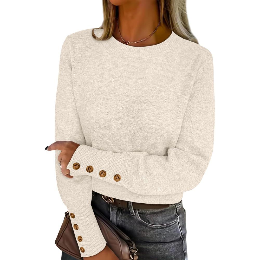 imageANRABESS Sweaters for Women Long Sleeve Crewneck Casual Loose Wool Blend Soft Knit Pullover Tops 2025 Fall Fashion OutfitsWhite