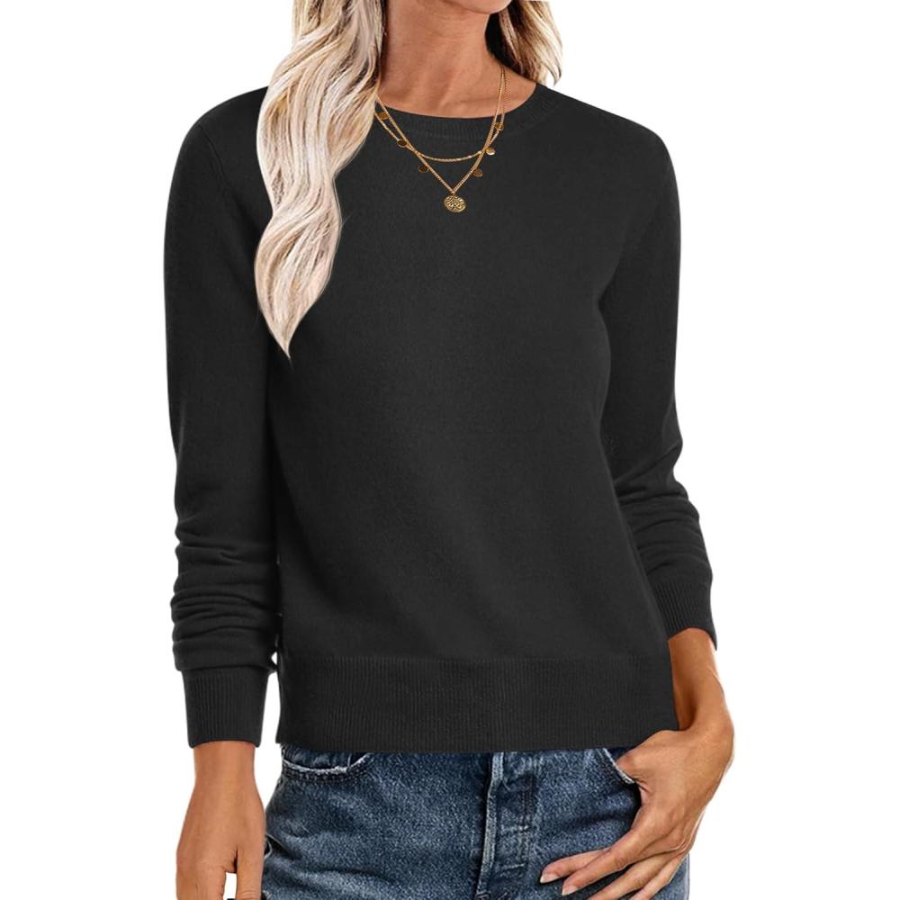 imageANRABESS Sweaters for Women Long Sleeve Lightweight Crewneck Soft Basic Knit Loose Fit Pullover Top 2025 Fall Trendy OutfitsBlack