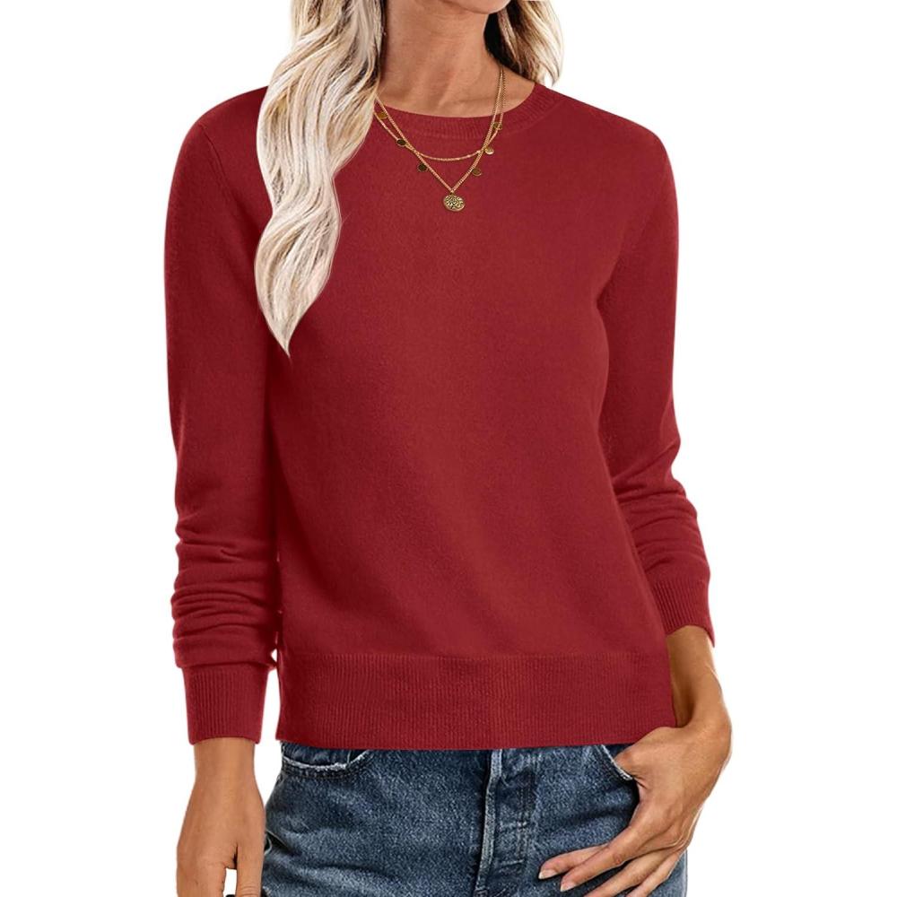 imageANRABESS Sweaters for Women Long Sleeve Lightweight Crewneck Soft Basic Knit Loose Fit Pullover Top 2025 Fall Trendy OutfitsBrick Red
