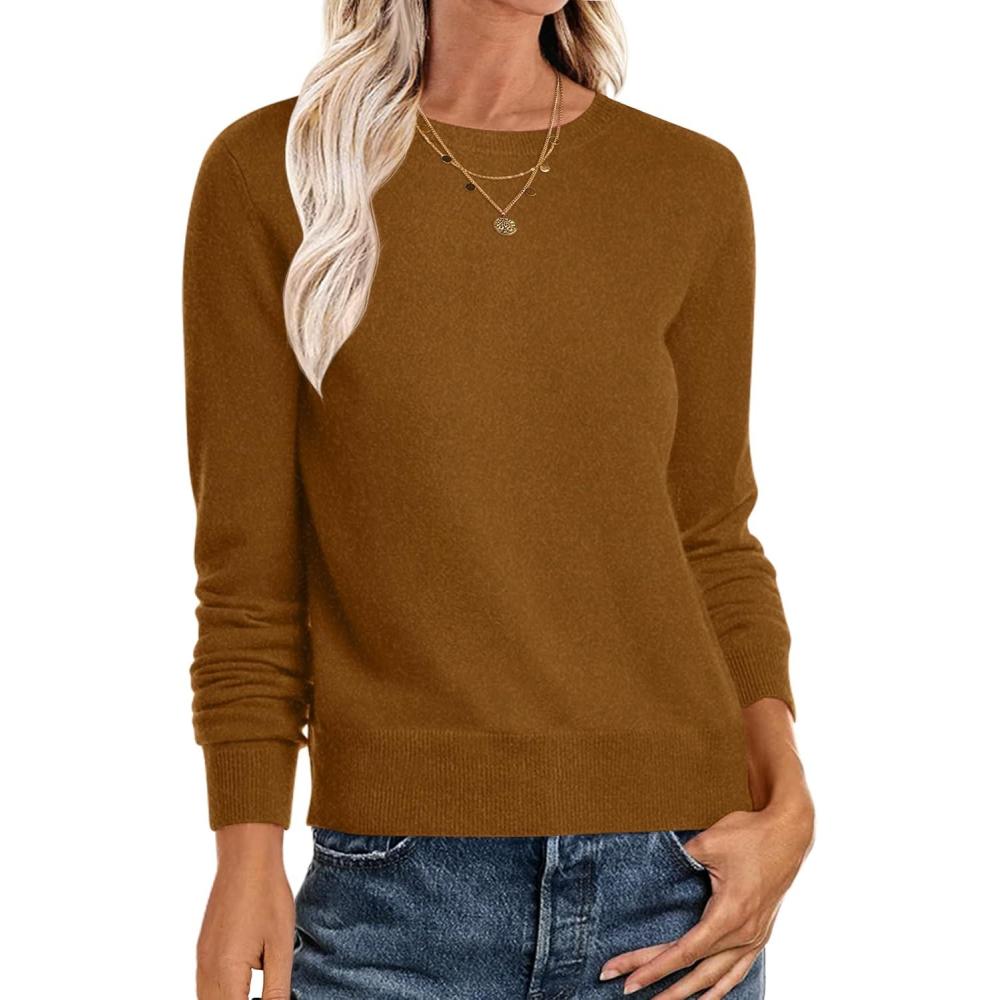 imageANRABESS Sweaters for Women Long Sleeve Lightweight Crewneck Soft Basic Knit Loose Fit Pullover Top 2025 Fall Trendy OutfitsCaramel