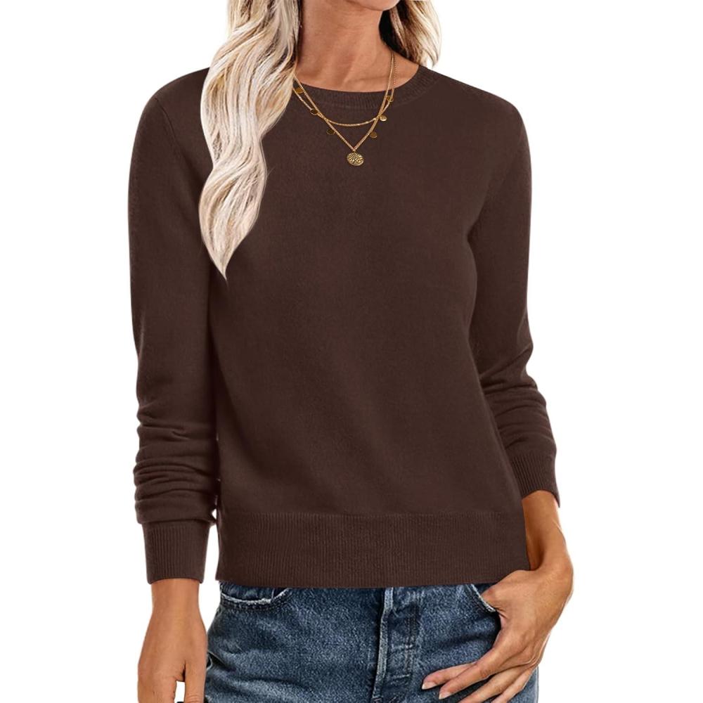 imageANRABESS Sweaters for Women Long Sleeve Lightweight Crewneck Soft Basic Knit Loose Fit Pullover Top 2025 Fall Trendy OutfitsCoffee