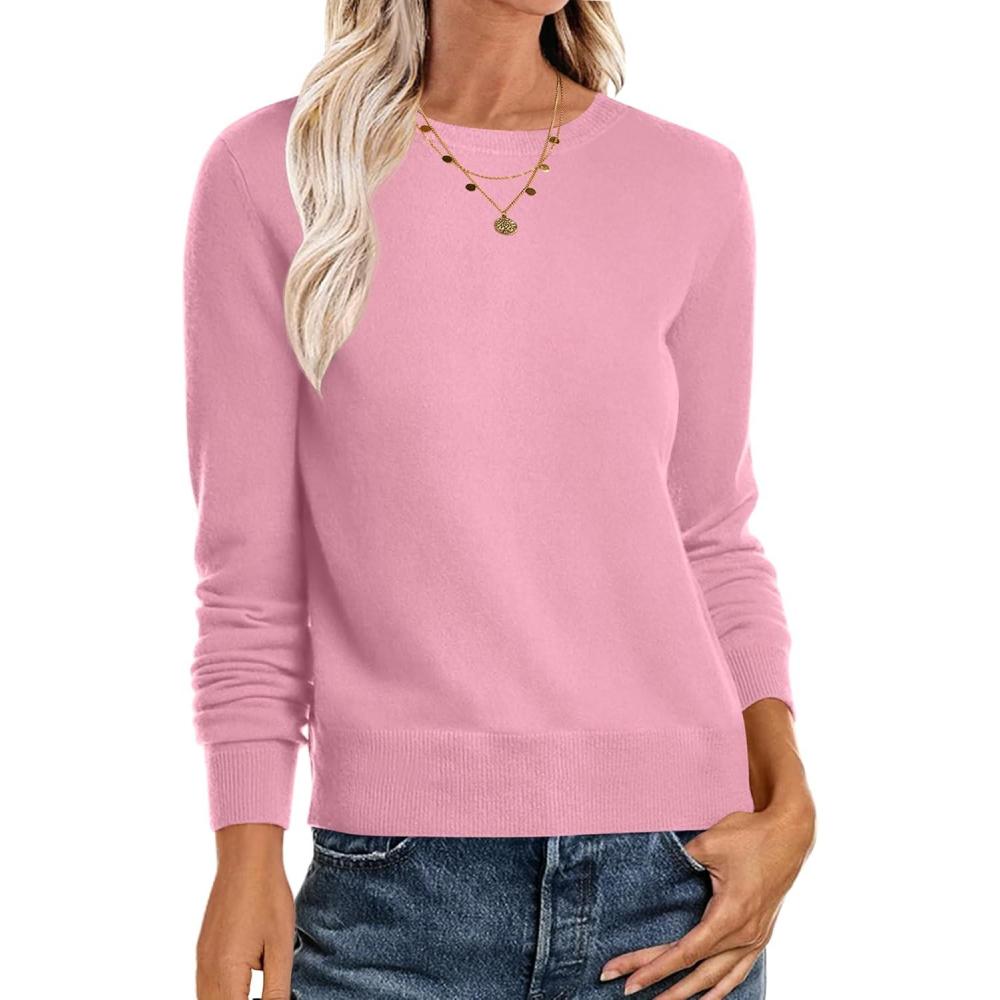 imageANRABESS Sweaters for Women Long Sleeve Lightweight Crewneck Soft Basic Knit Loose Fit Pullover Top 2025 Fall Trendy OutfitsCoral Pink
