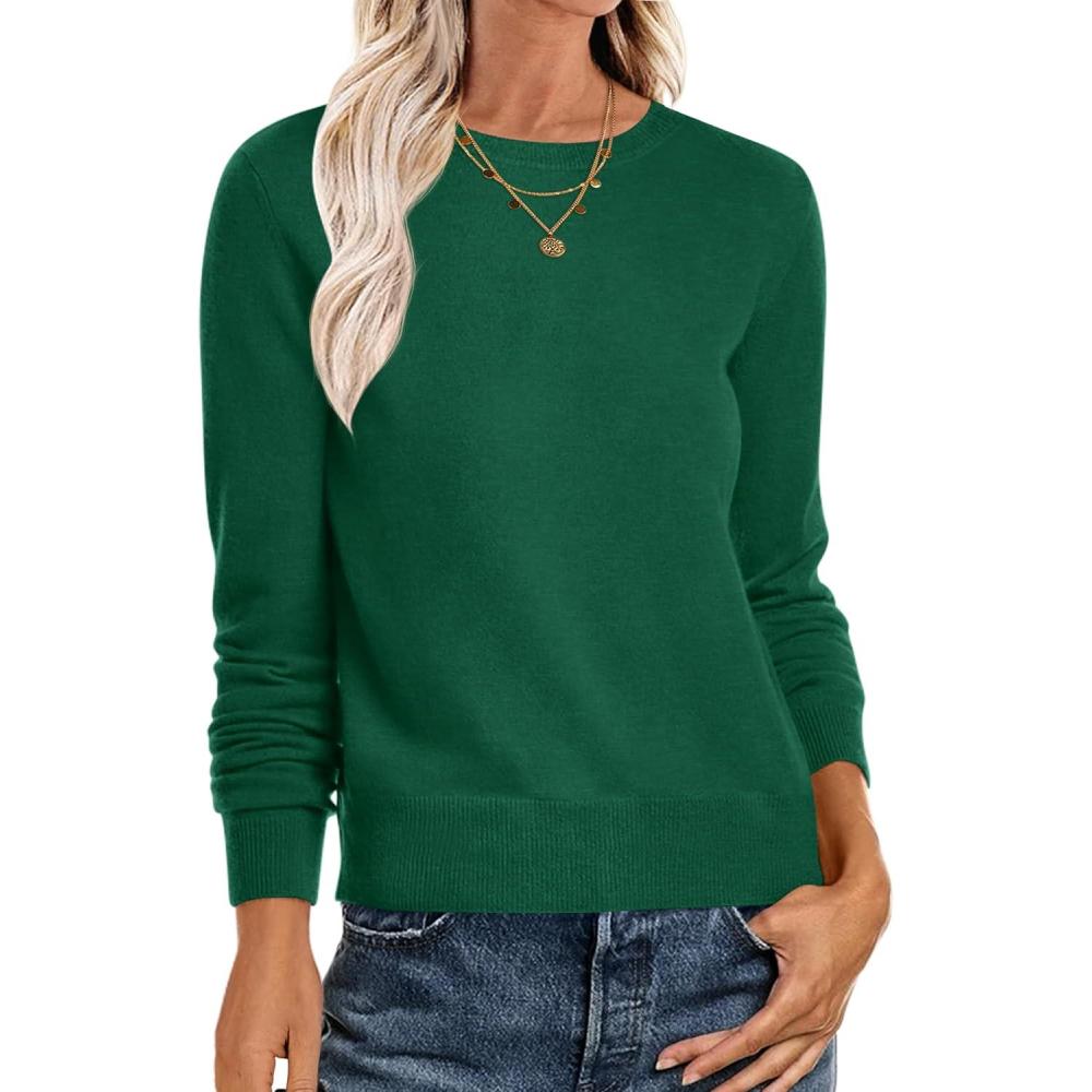 imageANRABESS Sweaters for Women Long Sleeve Lightweight Crewneck Soft Basic Knit Loose Fit Pullover Top 2025 Fall Trendy OutfitsForest Green