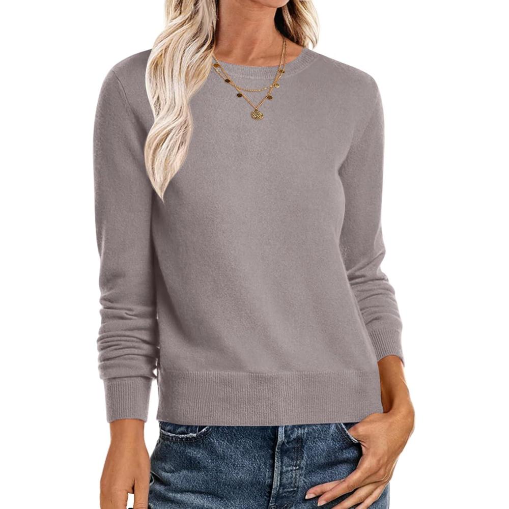 imageANRABESS Sweaters for Women Long Sleeve Lightweight Crewneck Soft Basic Knit Loose Fit Pullover Top 2025 Fall Trendy OutfitsGrey Taupe
