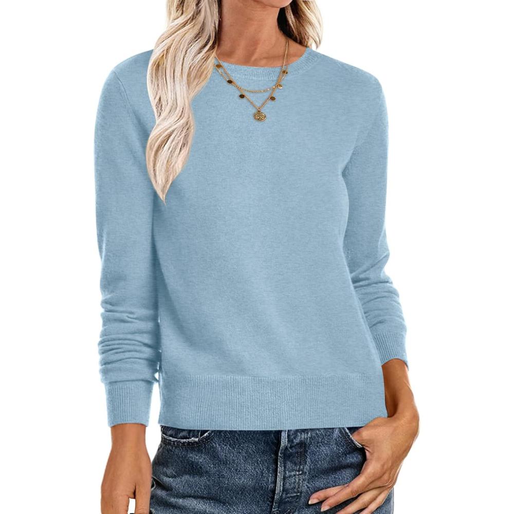 imageANRABESS Sweaters for Women Long Sleeve Lightweight Crewneck Soft Basic Knit Loose Fit Pullover Top 2025 Fall Trendy OutfitsLight Blue
