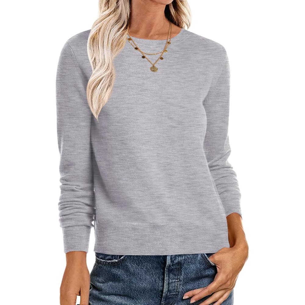 imageANRABESS Sweaters for Women Long Sleeve Lightweight Crewneck Soft Basic Knit Loose Fit Pullover Top 2025 Fall Trendy OutfitsLight Gray