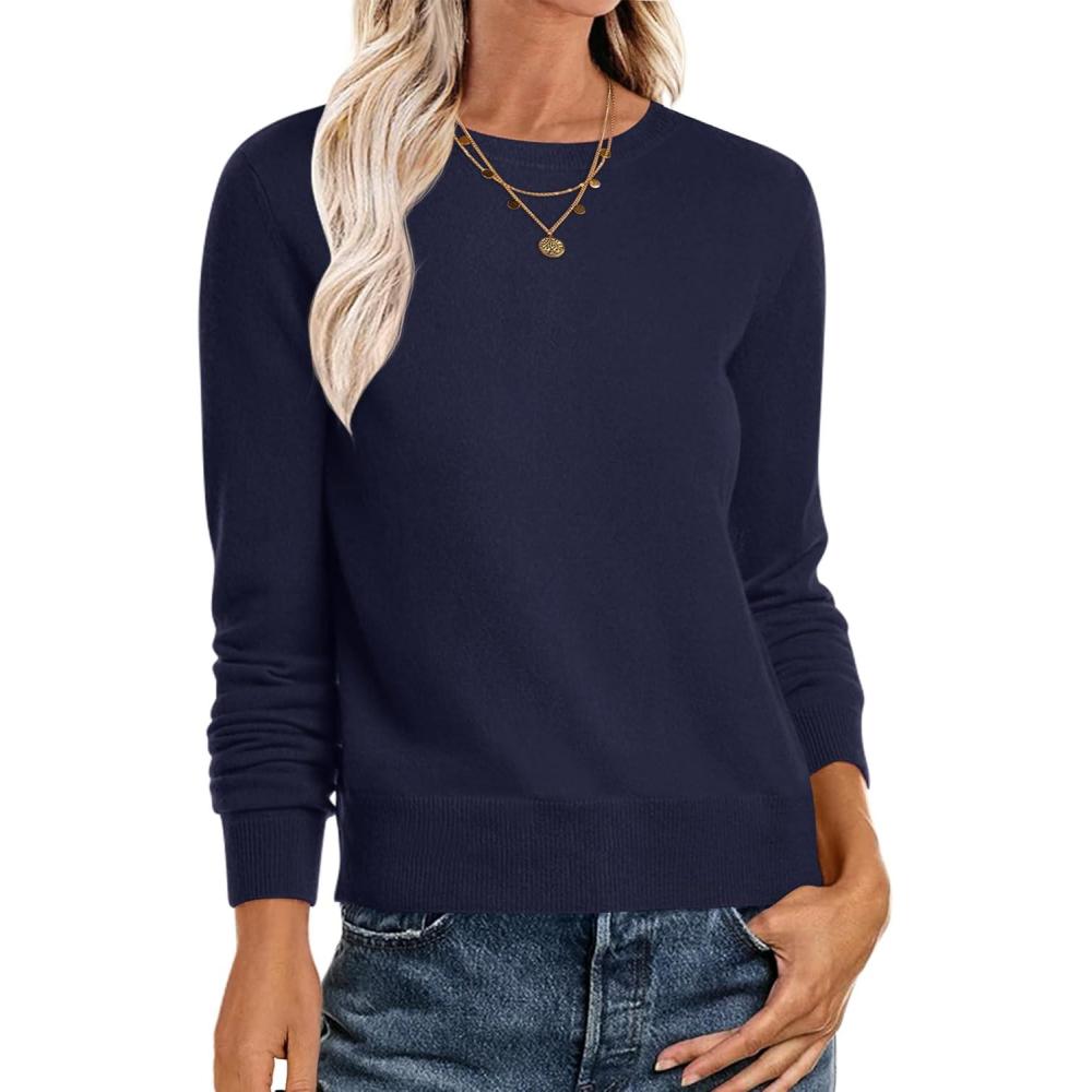 imageANRABESS Sweaters for Women Long Sleeve Lightweight Crewneck Soft Basic Knit Loose Fit Pullover Top 2025 Fall Trendy OutfitsNavy