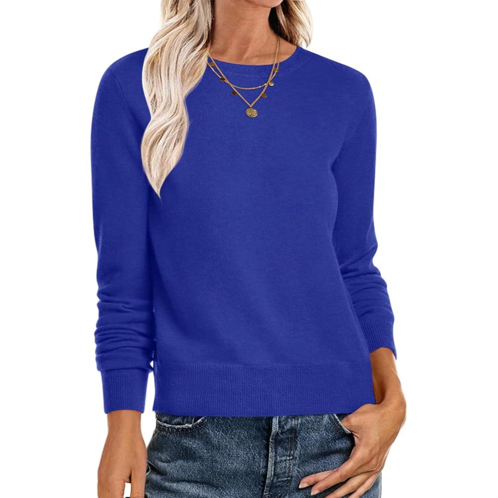 imageANRABESS Sweaters for Women Long Sleeve Lightweight Crewneck Soft Basic Knit Loose Fit Pullover Top 2025 Fall Trendy OutfitsRoyal Blue