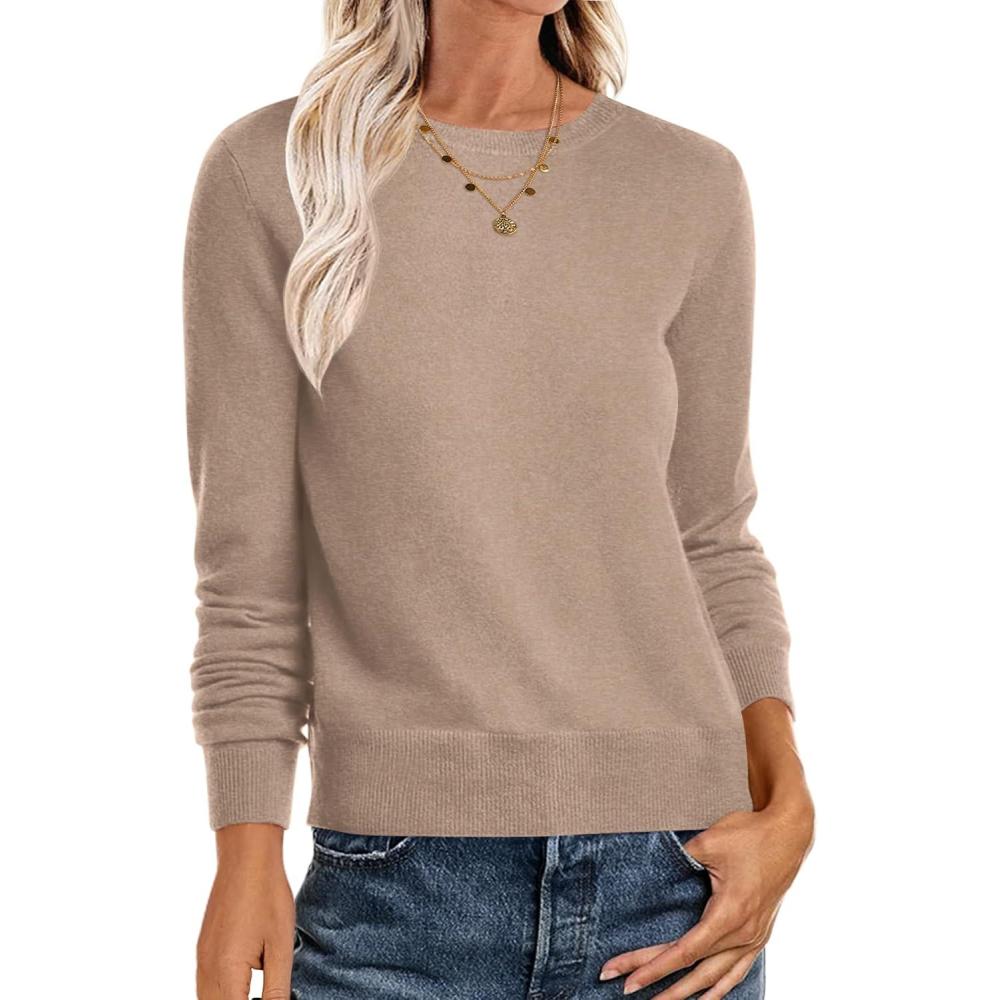 imageANRABESS Sweaters for Women Long Sleeve Lightweight Crewneck Soft Basic Knit Loose Fit Pullover Top 2025 Fall Trendy OutfitsWarm Khaki