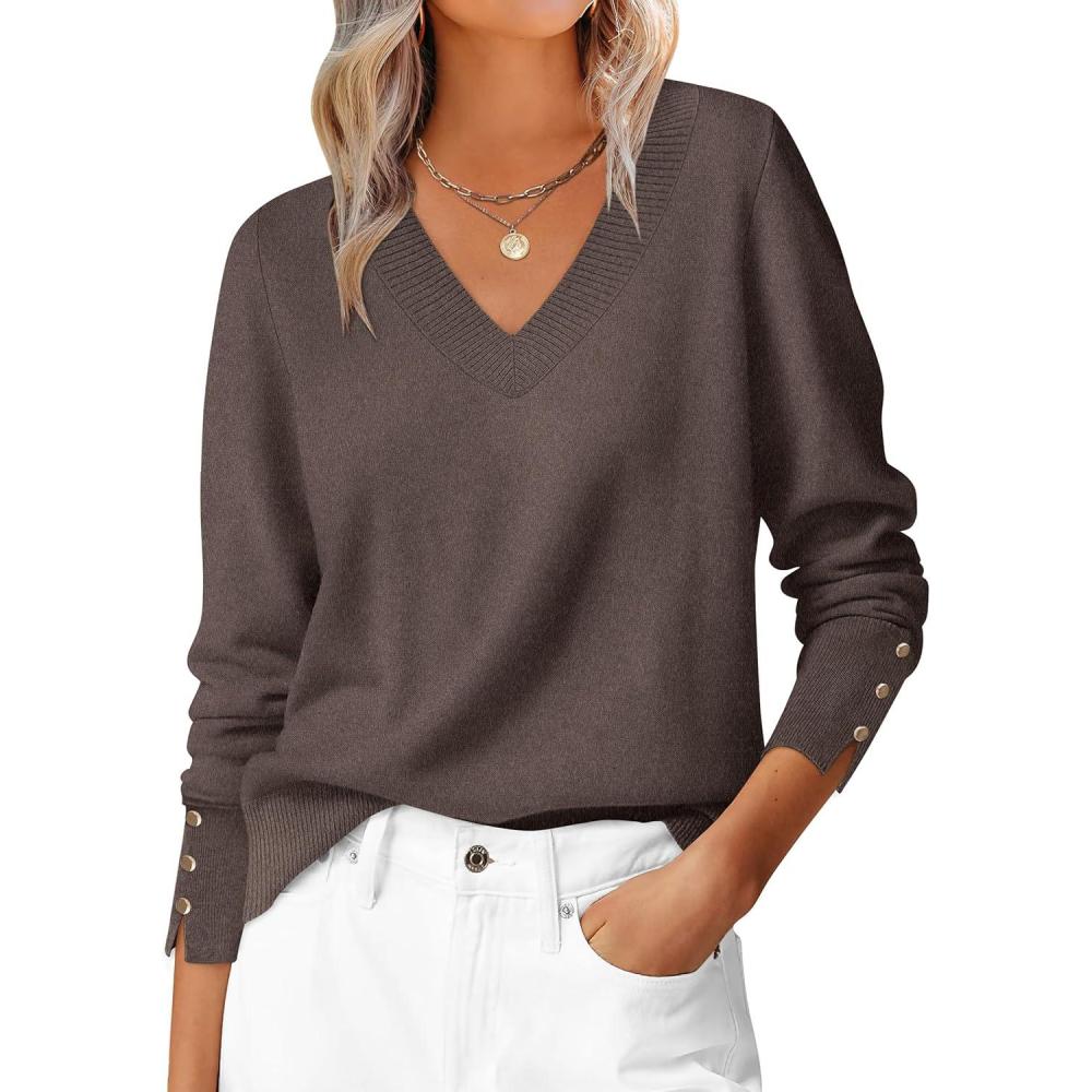 imageANRABESS Sweaters for Women Long Sleeve V Neck Shirts Business Casual Work Blouses 2025 Fall Loose Knit Pullover Sweater TopsTaupe