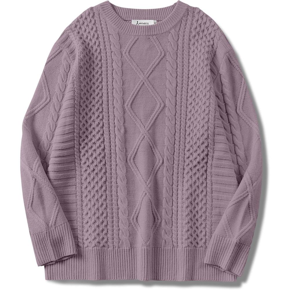 imageANRABESS Sweaters for Women Oversized Cable Knit Fall Long Sleeve Crewneck Casual Pullover Sweater Tops 2025 Winter OutfitsPurple