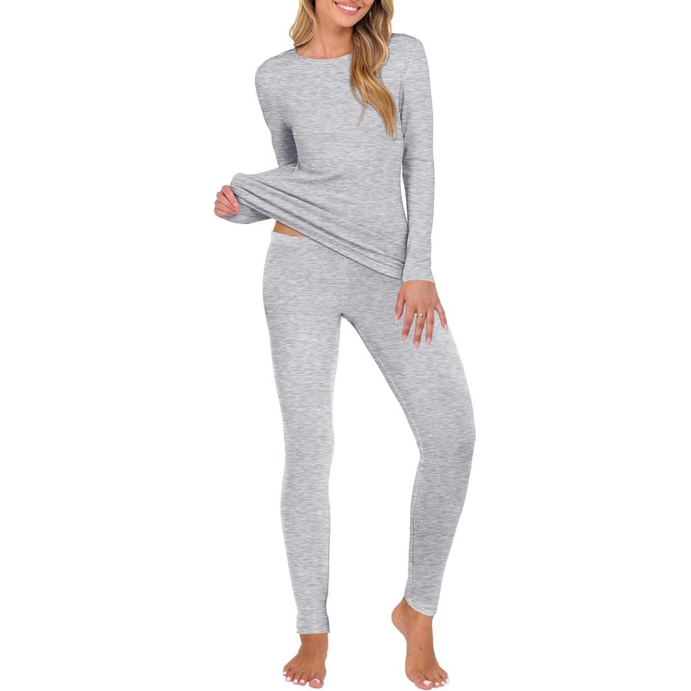 imageANRABESS Thermal Underwear for Women Long Johns Fleece Lined Base Layer Pajama Set Cold Weather Top Bottom Winter ClothingGrey