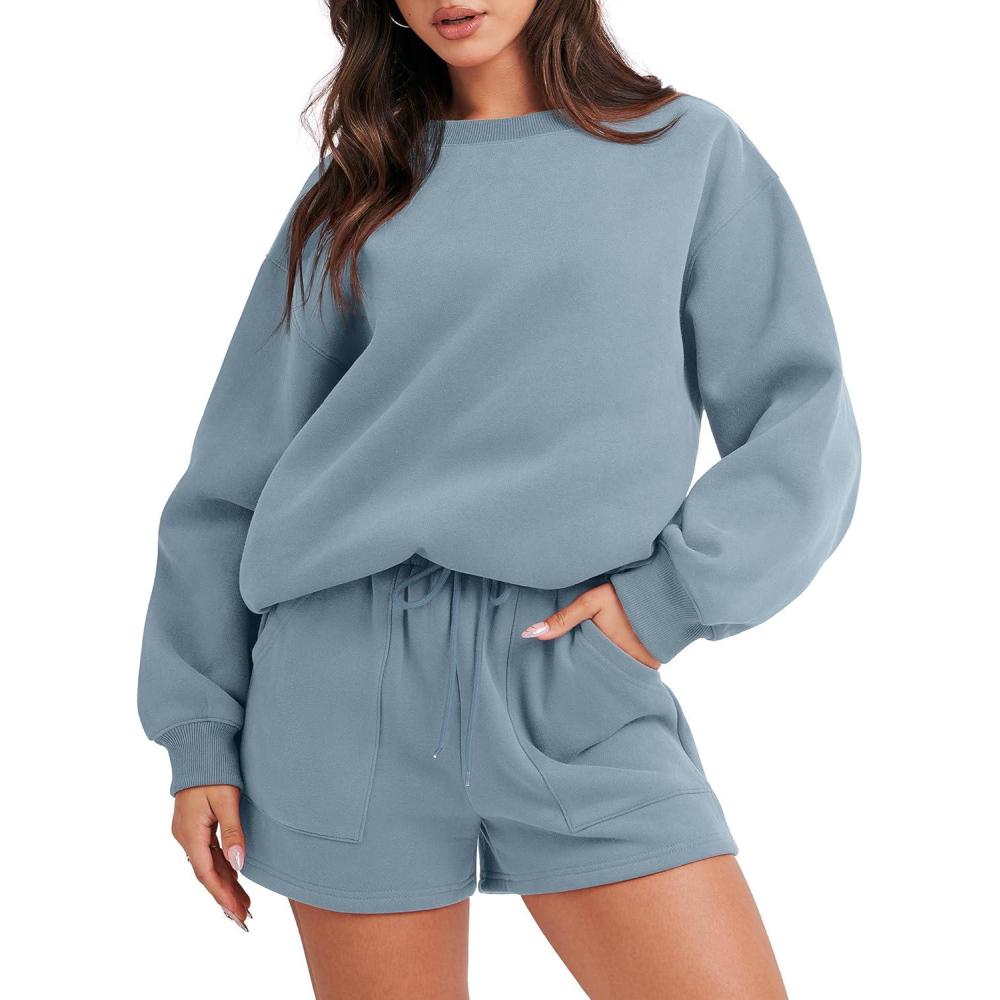 imageANRABESS Women 2 Piece Outfits Sweat Shorts Sets 2025 Oversized Casual Lounge Matching Set Sweatsuit Tracksuit Fall ClothesBlue