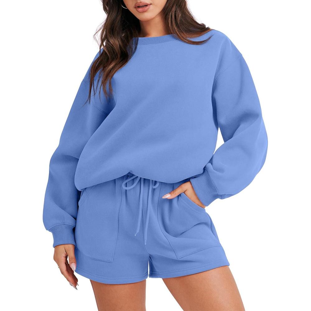 imageANRABESS Women 2 Piece Outfits Sweat Shorts Sets 2025 Oversized Casual Lounge Matching Set Sweatsuit Tracksuit Fall ClothesSky