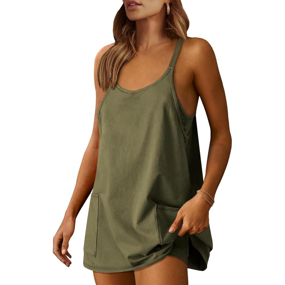 imageANRABESS Women Athletic Dress Summer Tennis Workout Active Sports Mini Romper Dress Built in Shorts Travel Vacation ClothesArmy Green