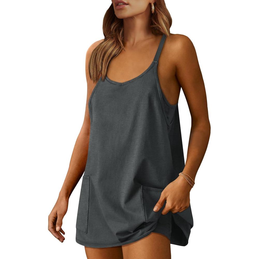 imageANRABESS Women Athletic Dress Summer Tennis Workout Active Sports Mini Romper Dress Built in Shorts Travel Vacation ClothesDeep Gray