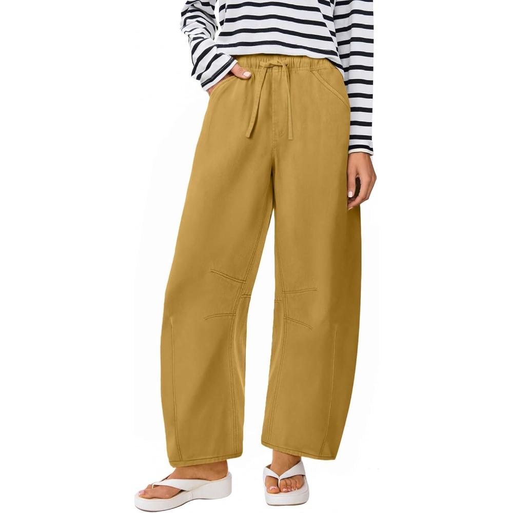 imageANRABESS Women Barrel Jeans High Waisted Wide Leg Drawstring Denim Pants Y2K Baggy Loose Fit Trouser Jeans with PocketsLight Khaki