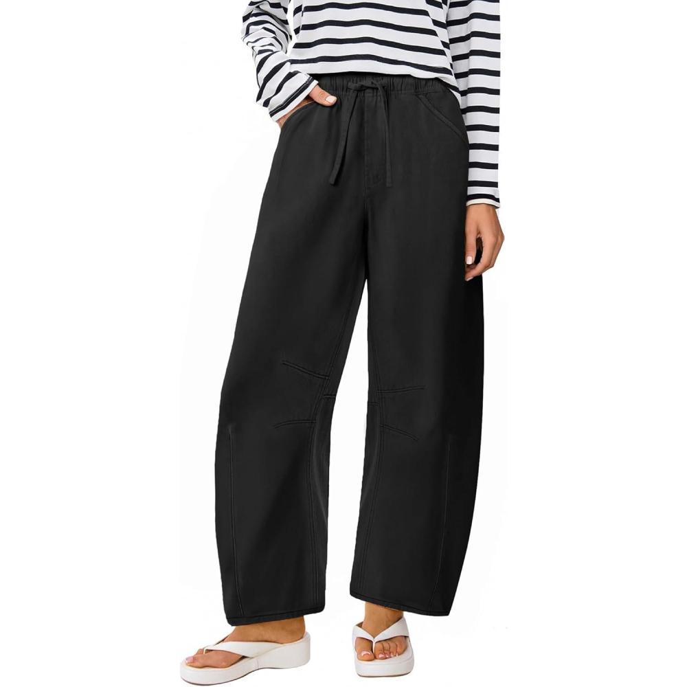 imageANRABESS Women Barrel Jeans High Waisted Wide Leg Drawstring Denim Pants Y2K Baggy Loose Fit Trouser Jeans with PocketsTrue Black