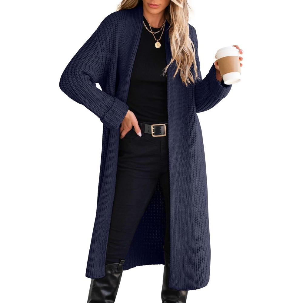 imageANRABESS Women Knit Long Cardigan Long Sleeve Open Front Lapel Oversized Sweater Coat 2025 Fall Duster Outerwear ClothesNavy Blue