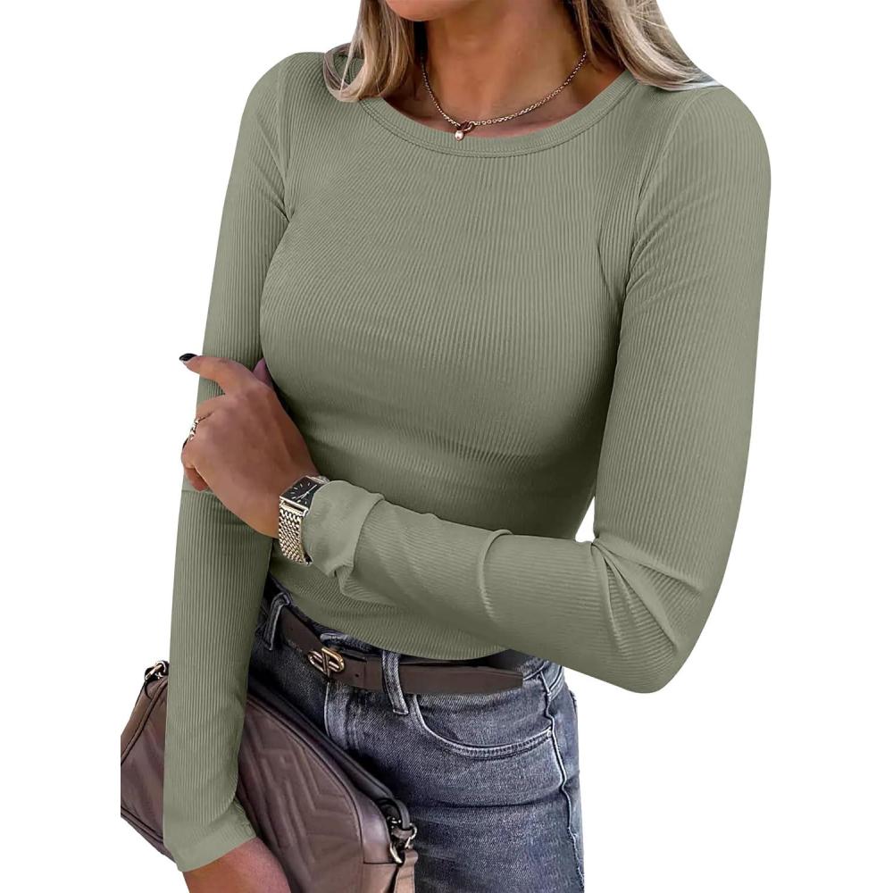 imageANRABESS Women Long Sleeve Shirts Rib Knit Slim Fit Tops Basic Tee 2025 Fall Outfits Casual TShirt Underscrubs Layer ClothesSage Green