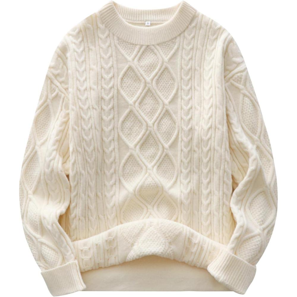 imageANRABESS Women Oversized Chunky Cable Knitted Vintage Sweater 2025 Fall Winter OutfitsBeige