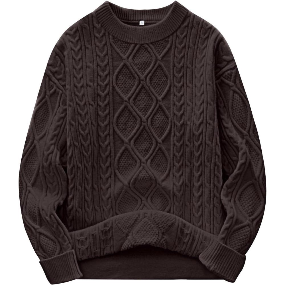 imageANRABESS Women Oversized Chunky Cable Knitted Vintage Sweater 2025 Fall Winter OutfitsCoffee