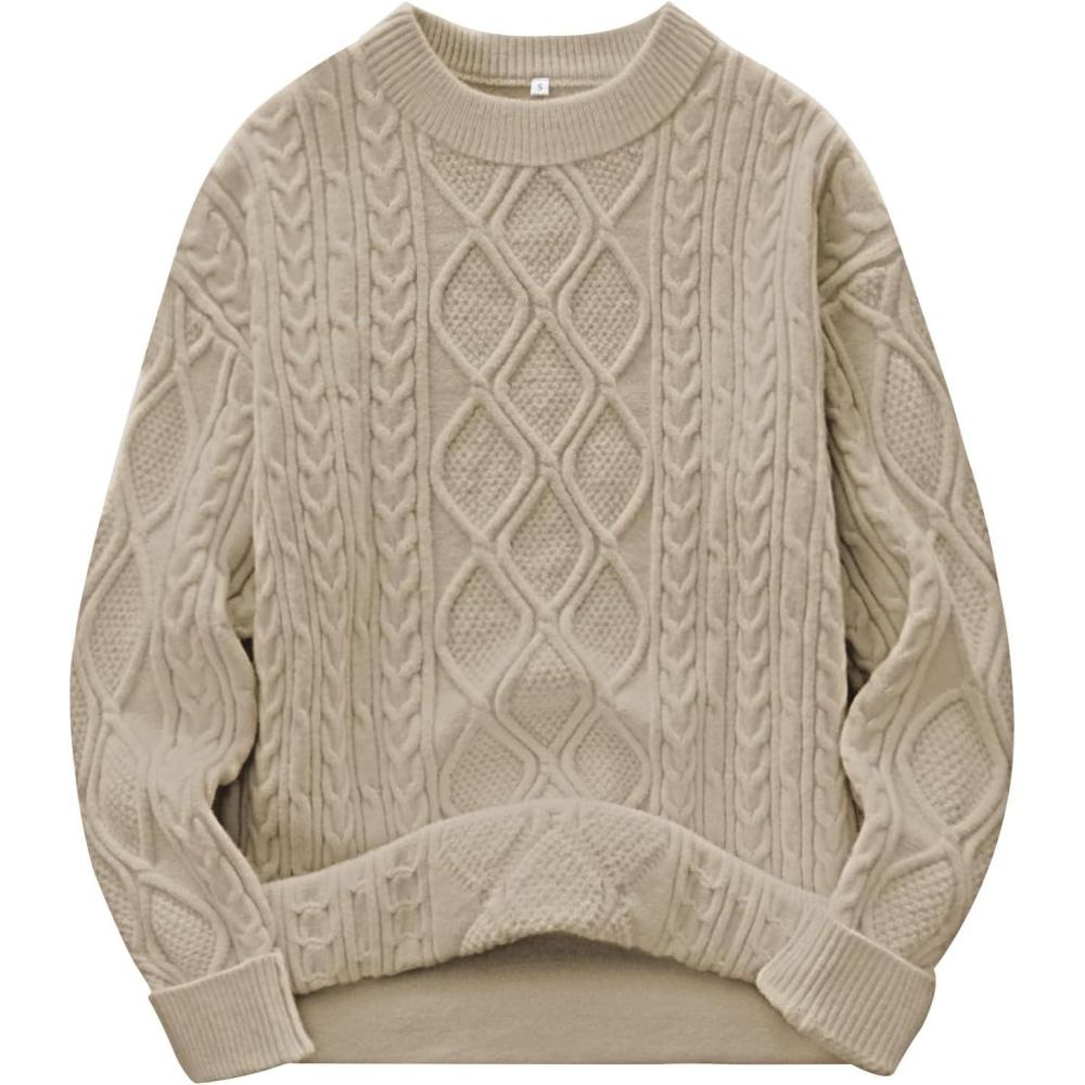 imageANRABESS Women Oversized Chunky Cable Knitted Vintage Sweater 2025 Fall Winter OutfitsKhaki