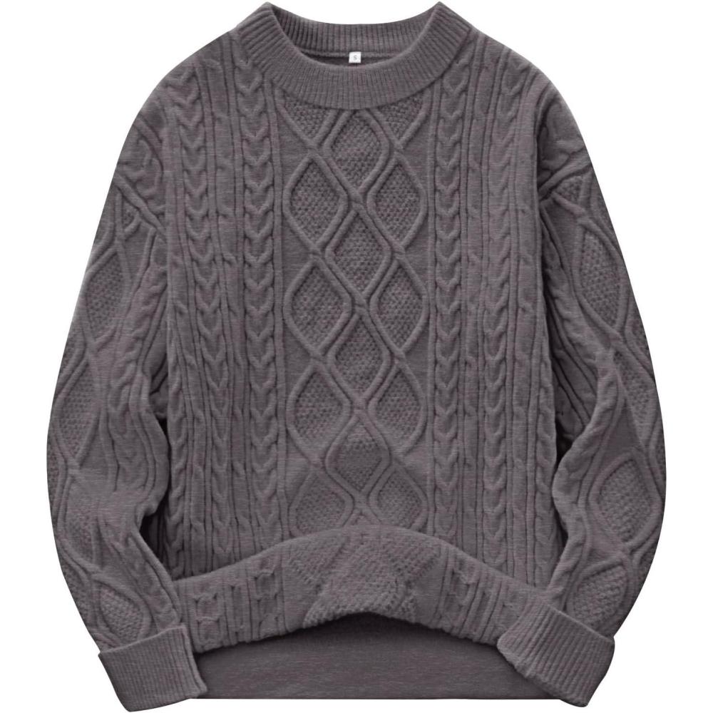imageANRABESS Women Oversized Chunky Cable Knitted Vintage Sweater 2025 Fall Winter OutfitsNutmeg