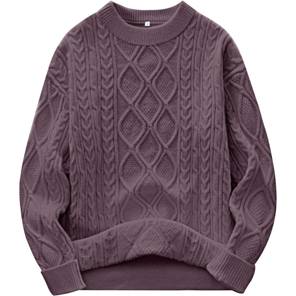 imageANRABESS Women Oversized Chunky Cable Knitted Vintage Sweater 2025 Fall Winter OutfitsPurple