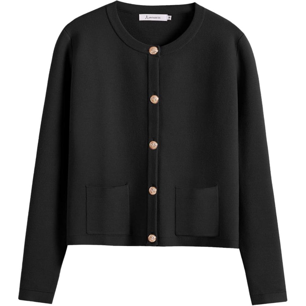 imageANRABESS Women Striped Cardigan Sweaters Button Down Cropped Knit Lady Jackets Coat 2025 Fall Outfits Trendy ClothesBlack