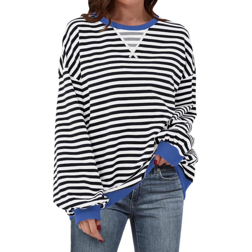 imageANRABESS Women Striped Sweatshirts Oversized Crewneck Long Sleeve Shirts Y2K Pullover Top 2025 Fall Outfits Fashion ClothesBlack White
