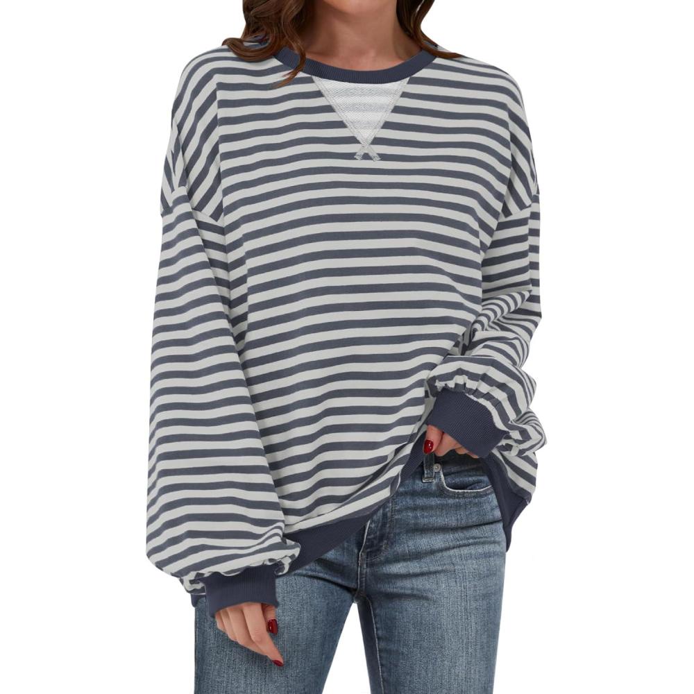 imageANRABESS Women Striped Sweatshirts Oversized Crewneck Long Sleeve Shirts Y2K Pullover Top 2025 Fall Outfits Fashion ClothesGrey Blue
