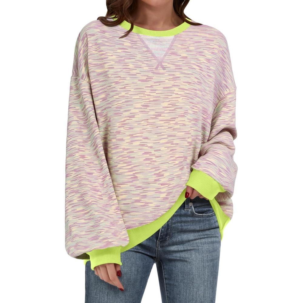 imageANRABESS Women Striped Sweatshirts Oversized Crewneck Long Sleeve Shirts Y2K Pullover Top 2025 Fall Outfits Fashion ClothesPink Green Yellow Stripe