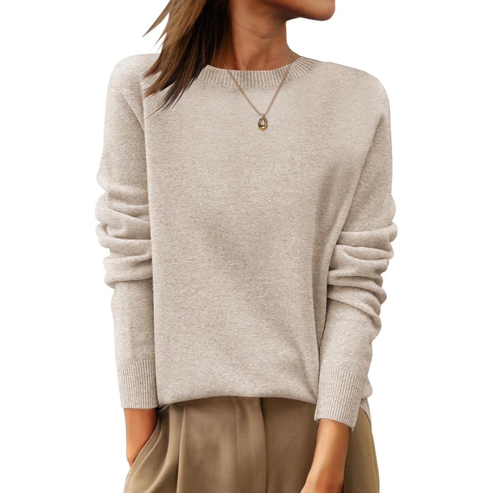 imageANRABESS Womens 100 Wool Sweaters Crewneck Long Sleeve Work Business Casual Basic Sweater Tops 2025 Fall OutfitsApricot