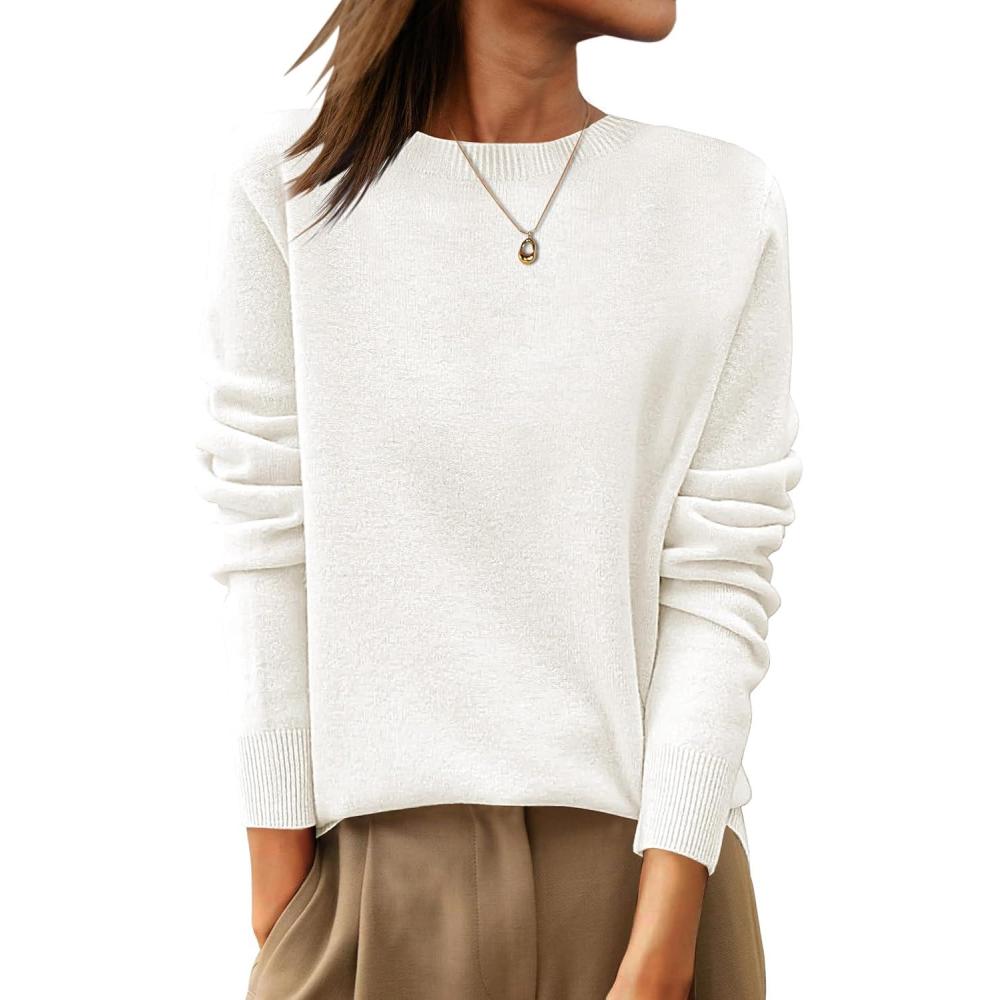 imageANRABESS Womens 100 Wool Sweaters Crewneck Long Sleeve Work Business Casual Basic Sweater Tops 2025 Fall OutfitsBeige