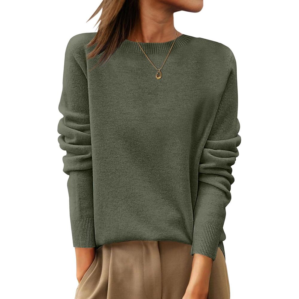 imageANRABESS Womens 100 Wool Sweaters Crewneck Long Sleeve Work Business Casual Basic Sweater Tops 2025 Fall OutfitsGreen