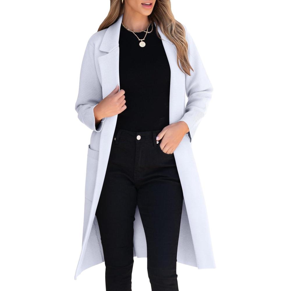 imageANRABESS Womens Cardigan Sweater 2025 Fall Outfits Knitted Lapel Long Coats CoatigansLight Blue